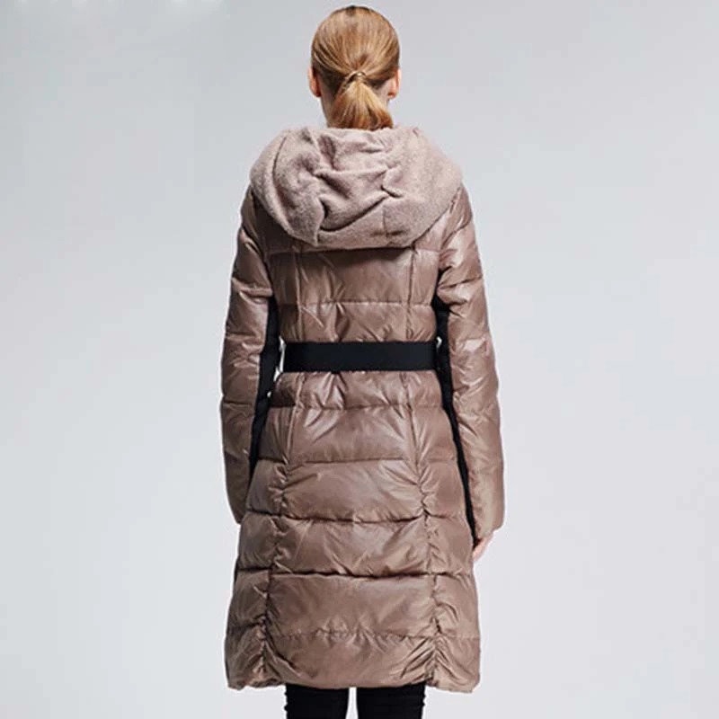 Роскошные Подпушка 2017 куртка с капюшоном плюс Размеры дамы длинное зимнее пальто