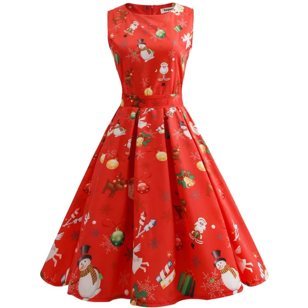 Рождественская серия осень новые красные платья без рукавов Хепберн ветер ретро