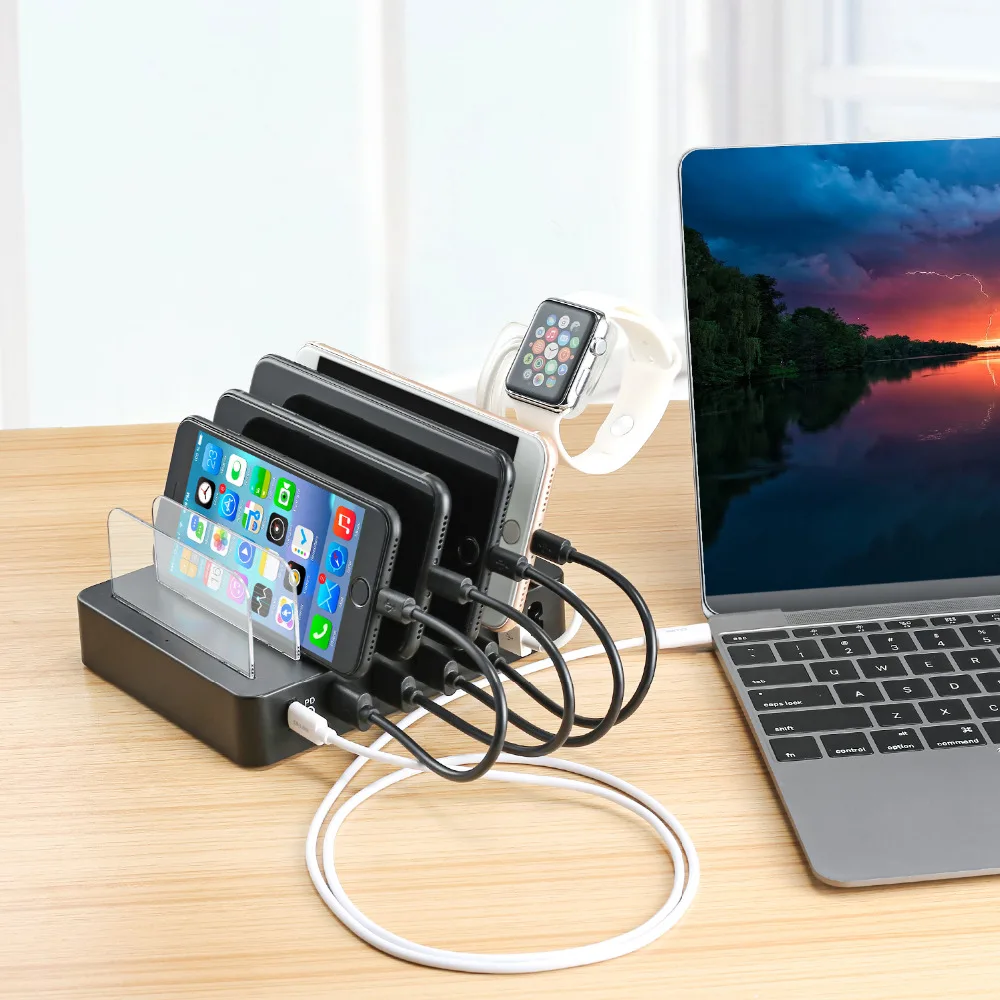 USB зарядная станция с 6 портами для нескольких устройств съемная док и органайзер
