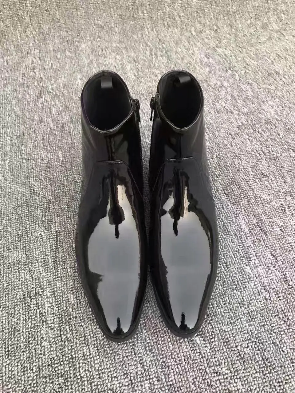 Limited New Chelsea Boots Point Toe Kanye West Genuine Leather Patent Shining Euro And America Mid Heel GD | Обувь