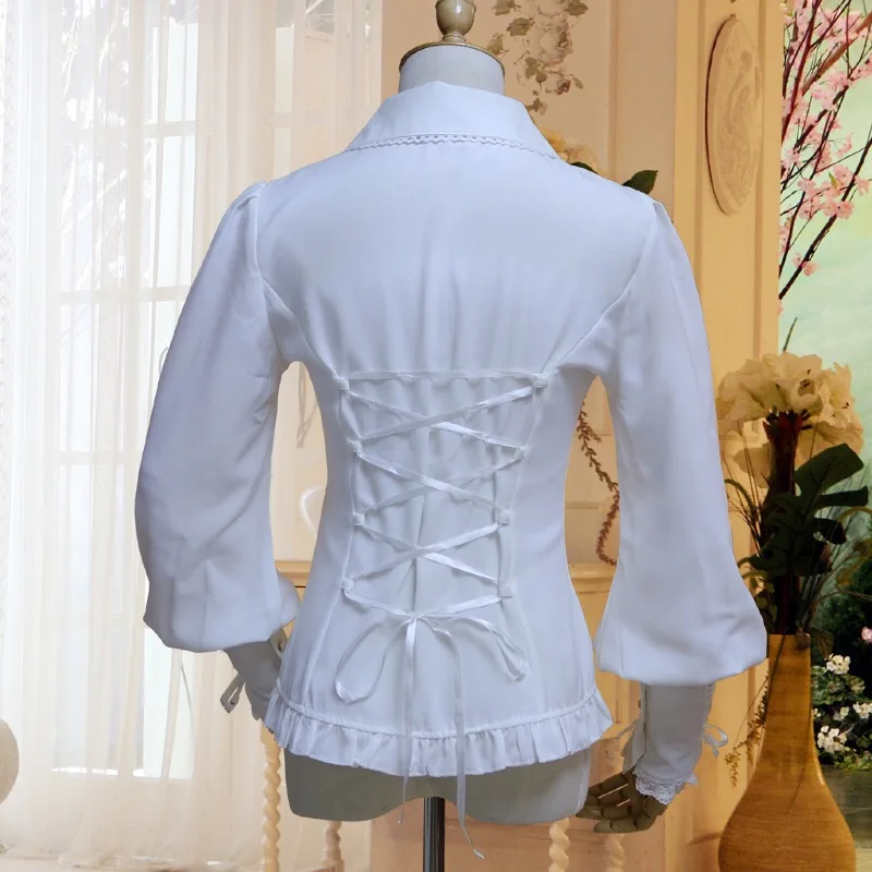 Платье рубашка Стимпанк Викторианский костюм для женщин Винтаж Slim Fit Шифоновая Блузка Лолита галстук-бабочка фонари рукава Топ коса для леди