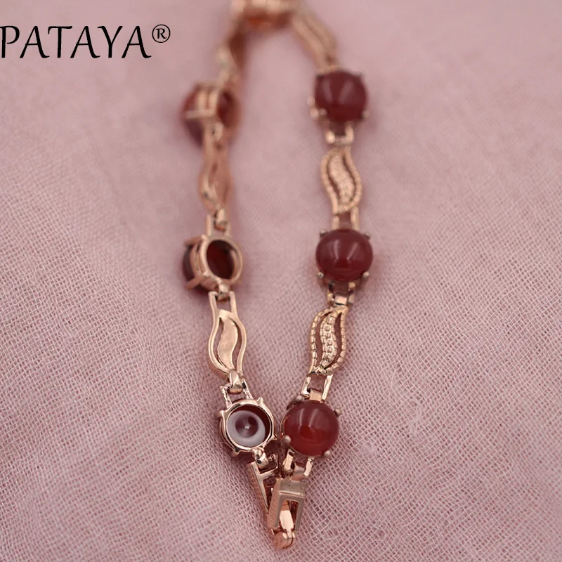 PATAYA, Новое поступление, хит, круглые браслеты из натурального камня, 585, розовое золото, звено, браслет для женщин, девушек, свадьба, вечеринка, винтажное ювелирное изделие, 17 см
