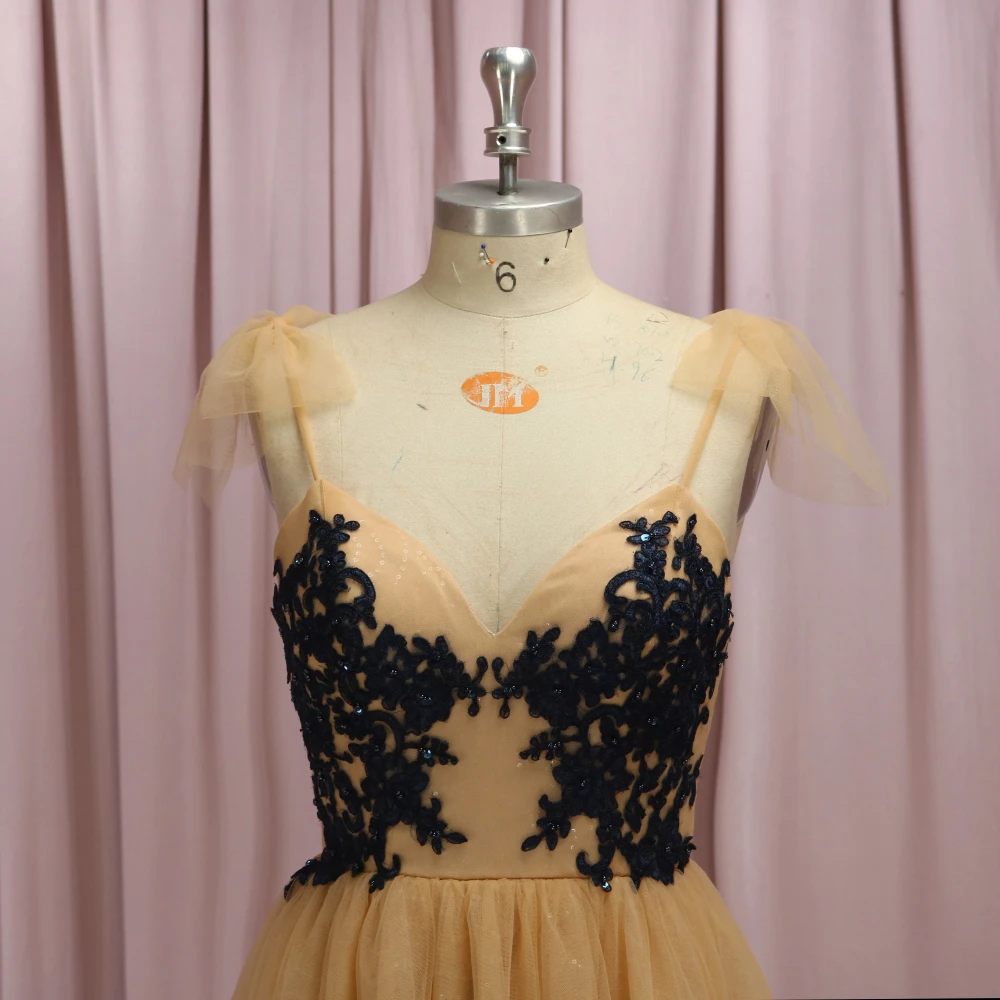 Champagne Colored Spahetti Straps Appliqued A Line Tulle Prom Dresses | Свадьбы и торжества