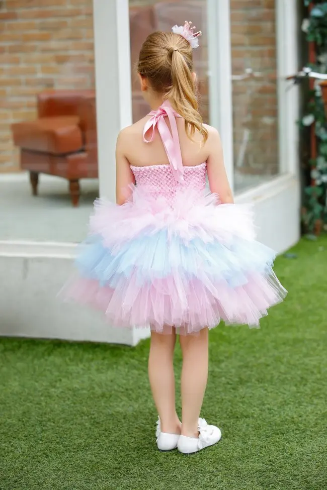 Little Girls 3Layer Cake Tutu Dress Baby Fluffy Handmade Crochet Tulle Tutus Ball Gown with Ribbon Bow Kids Wedding Party | Детская