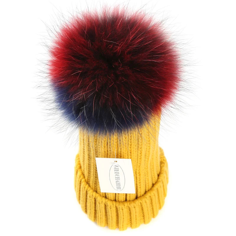 Модные новые помпоны из натурального Лисьего меха норки 18 см Skullies Beanies, шапки для женщин и девочек, зимние теплые шапки, детские шапки Skullies Beanies
