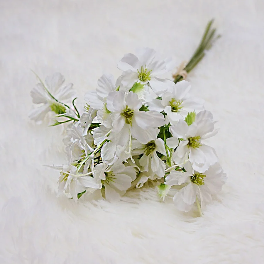 white 6 шт. искусственная ромашка цветы Шелковые искусственные цветы Cerastium Tomentosums Искусственный Букет DIY украшения для домашней вечеринки дешевые цветы - Цвет: white