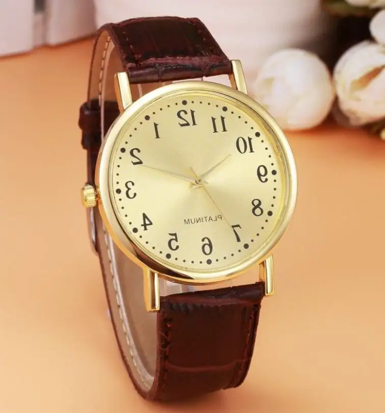 Женские часы с кожаным ремешком в стиле ретро аналоговые кварцевые наручные из