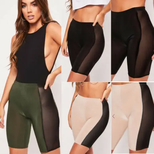 Женские летние шорты сексуальные черные спортивные с сеткой обтягивающие