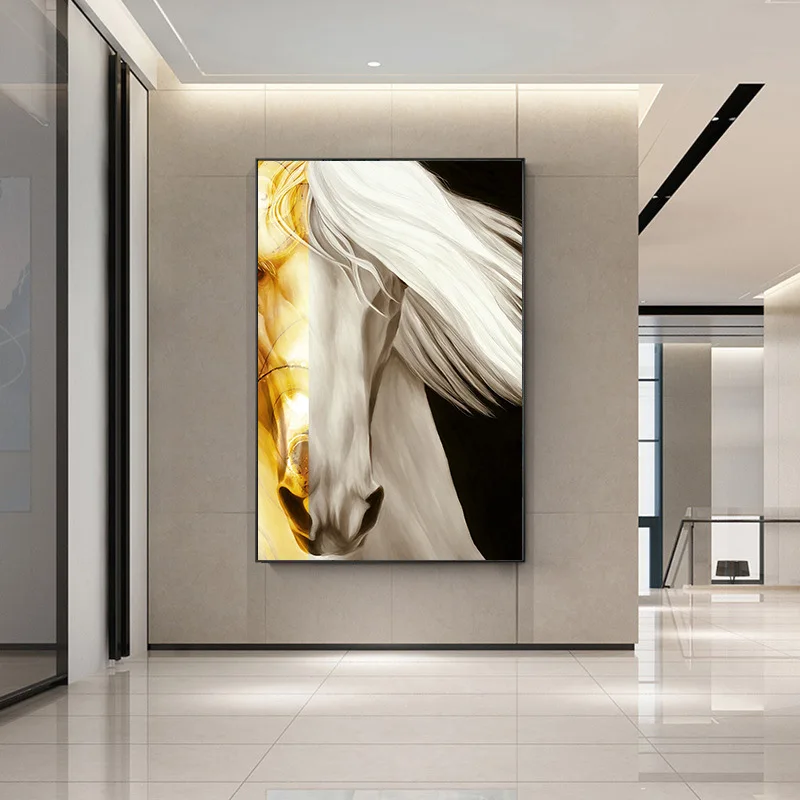 American Abstract Yellow Horse Head Modern Canvas Oil Painting Animal Poster Print Wall Pictures Room Background Decoration | Дом и сад