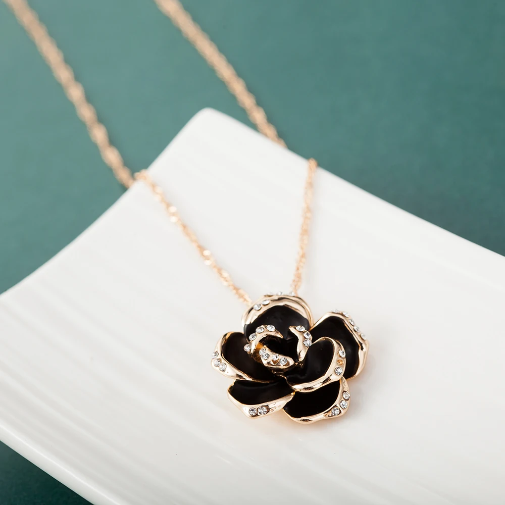 ALULU Fashion Blue Flower Female Pendant Necklace Rhinestone Long Necklaces &amp Pendants Jewelry For Women | Украшения и