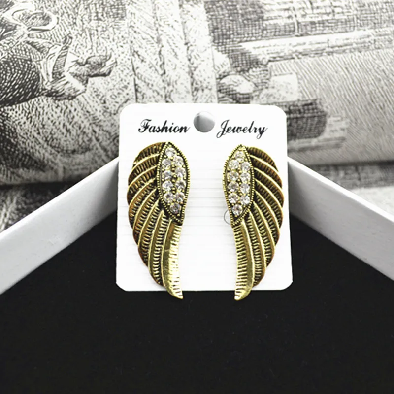 

New YaYi White Glass Rhinestone Wing Earring Women's Fashion Ancient Silver Earrings gems Earrings For Women Grils