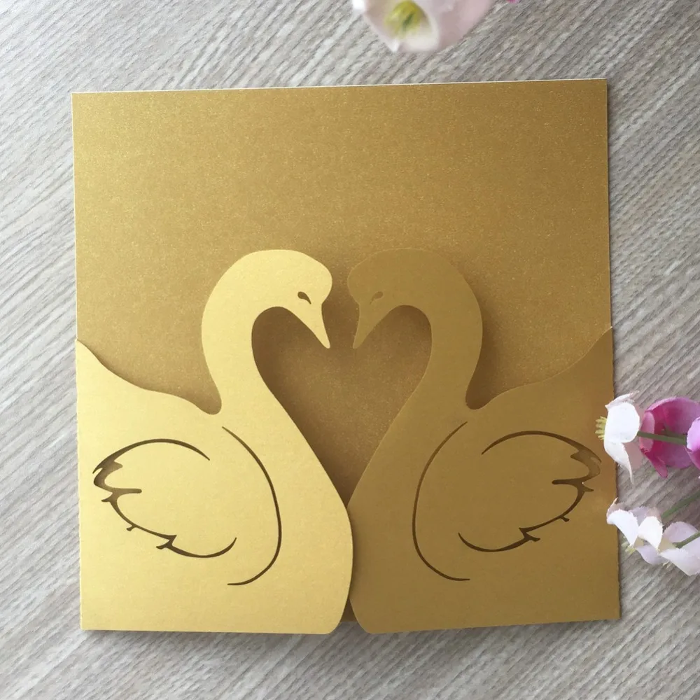 

30pcs/lot Laser Cut Noble Swan Wedding Invitations Card Birthday Party Invitation Business Anniversary Invitation Card