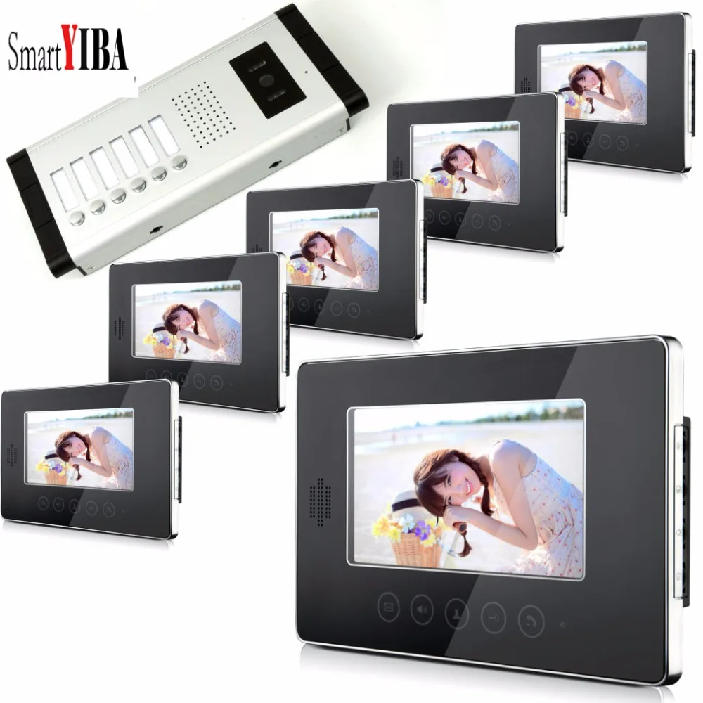 Smartyiba 6 Eenheden Video Intercom Appartement Deurtelefoon Systeem Hd Camera 7 "Inch Monitor Video Deurbel Toegangscontrole Systeem
