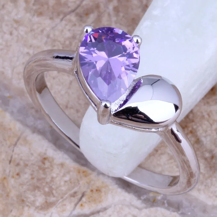 Модное кольцо с серебряным покрытием изящным фиолетовым фианитом Размер 5 / 6 7 8