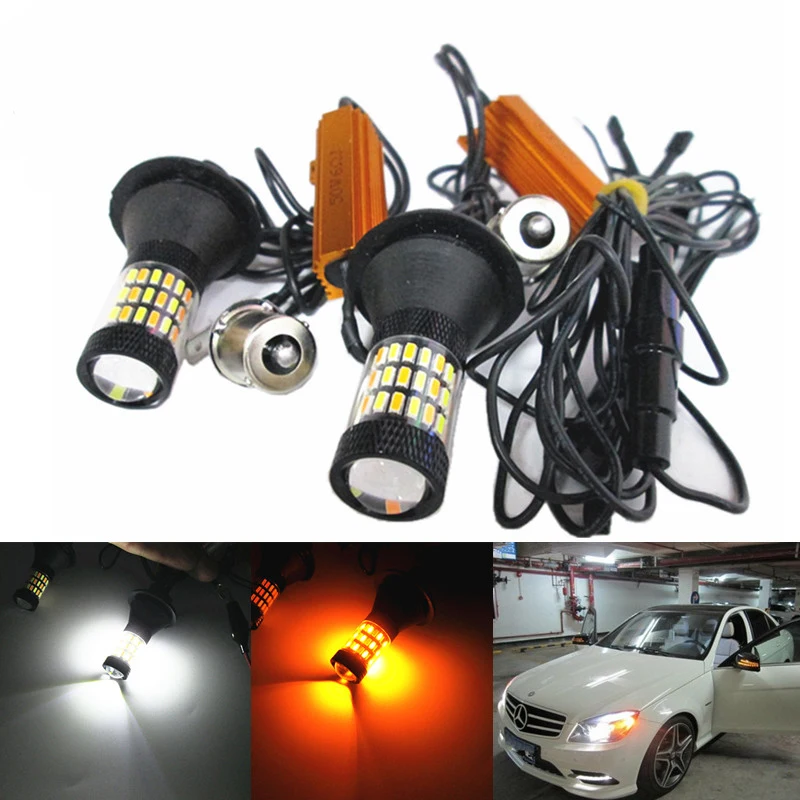 Светодиодные лампы S25 1156 BA15S BAU15S Canbus 2 шт. двухцветные 54SMD 4014 белые/Янтарные