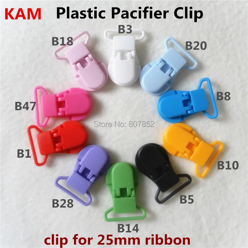

( 10 color mixed ) 30pcs 25mm D Shape Kam Plastic Dummy Pacifier Chain Clip Alligator Suspender Clip