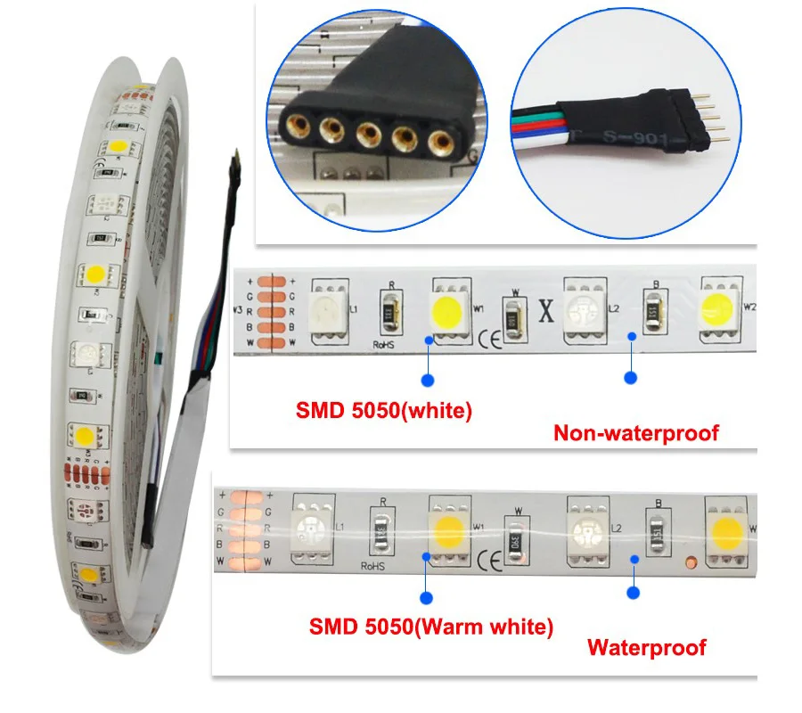 Светодиодные ленты 5050 DC12V 60 Светодиодный s/m гибкий светодиодный светильник RGB/RGBW 5050 Светодиодные ленты 300 светодиодный s 5 м/лот