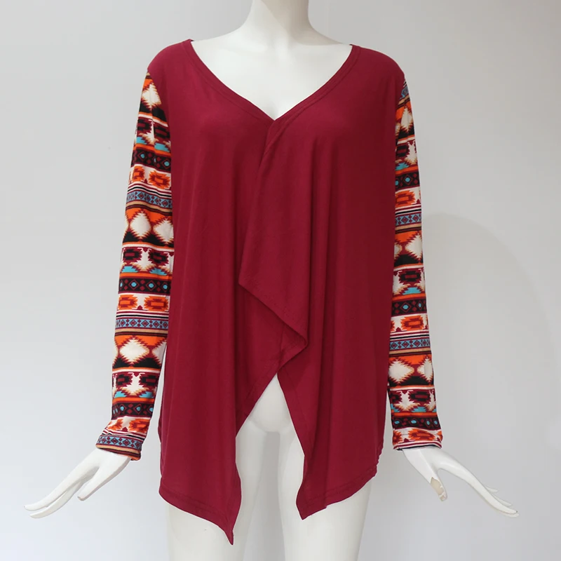 Cardigan Women 2019 New Long Sleeve Knitted Sweater Tops Vintage Aztec Printed Irregular Hem Jacket Coat Outwear 5XL |