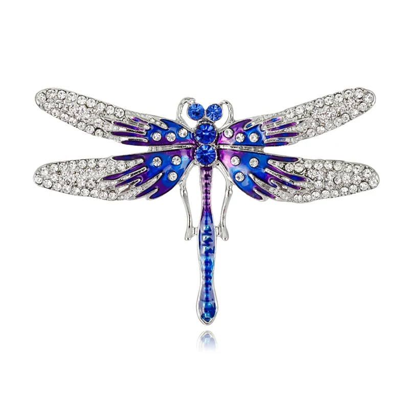 Эмалированная брошь в виде стрекозы броши с зелеными кристаллами для костюма