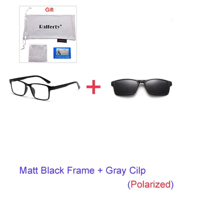 1Frame Gray Cilp Ralferty, магнитные солнцезащитные очки, мужские, поляризационные, на застежке, очки для женщин, квадратные очки TR90, UV400, 3D оптические оправы, 7 в 1, Oculos A2247 - Цвет линз: 1Frame Gray Cilp