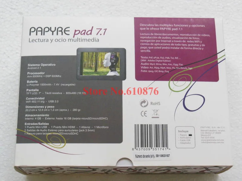 Android 2.1 книги читатель papyre Pad 7 дюймов 4 ГБ Многофункциональный резистивный экран