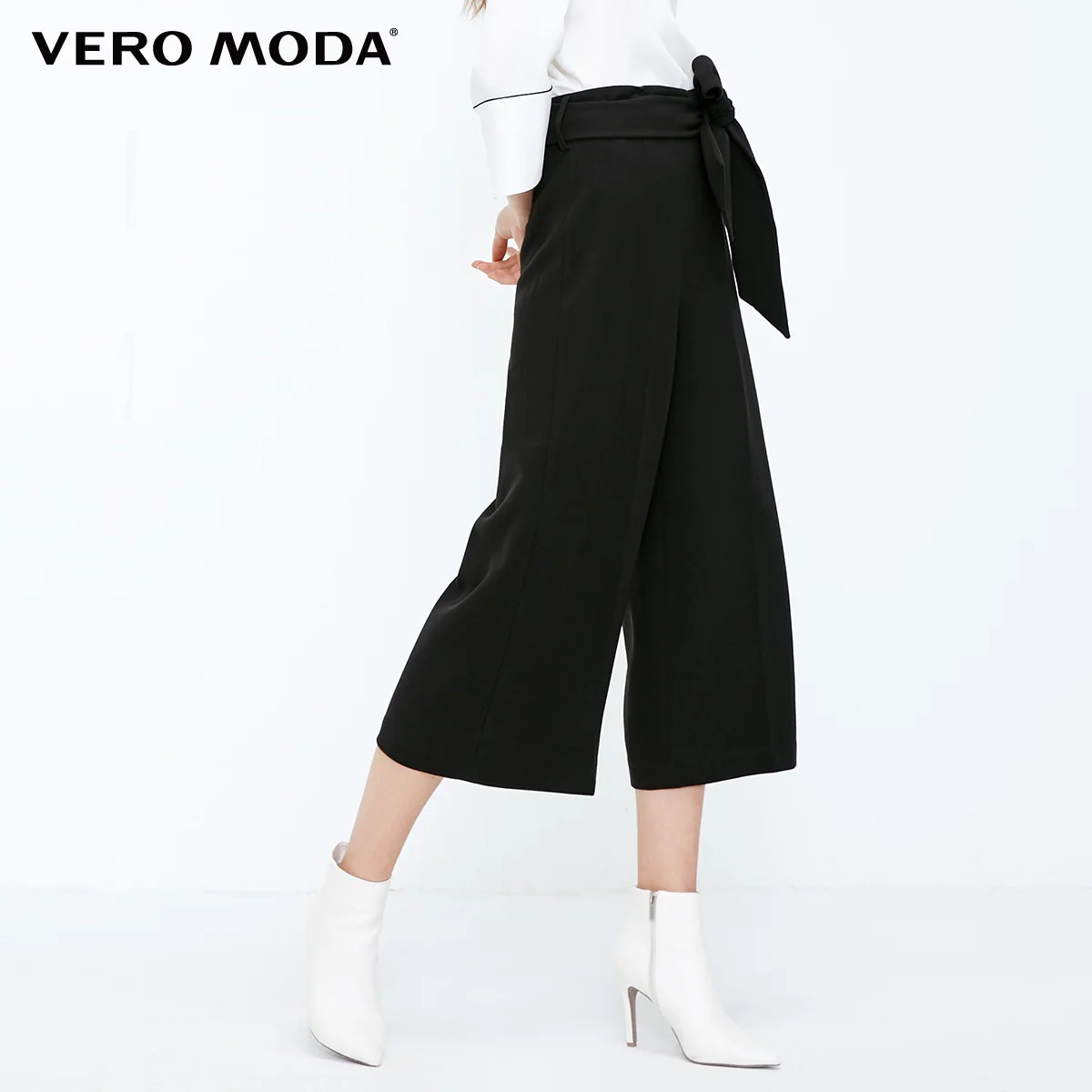 Vero Moda новые женские брюки Капри с высокой талией для отдыха с объемной боковой молнией и широкими штанинами на шнуровке | 31836J515 - Цвет: Black