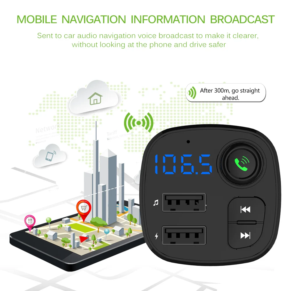 Bluetooth FM передатчик 5V 3.1A USB зарядное устройство Aux модулятор Автомобильный