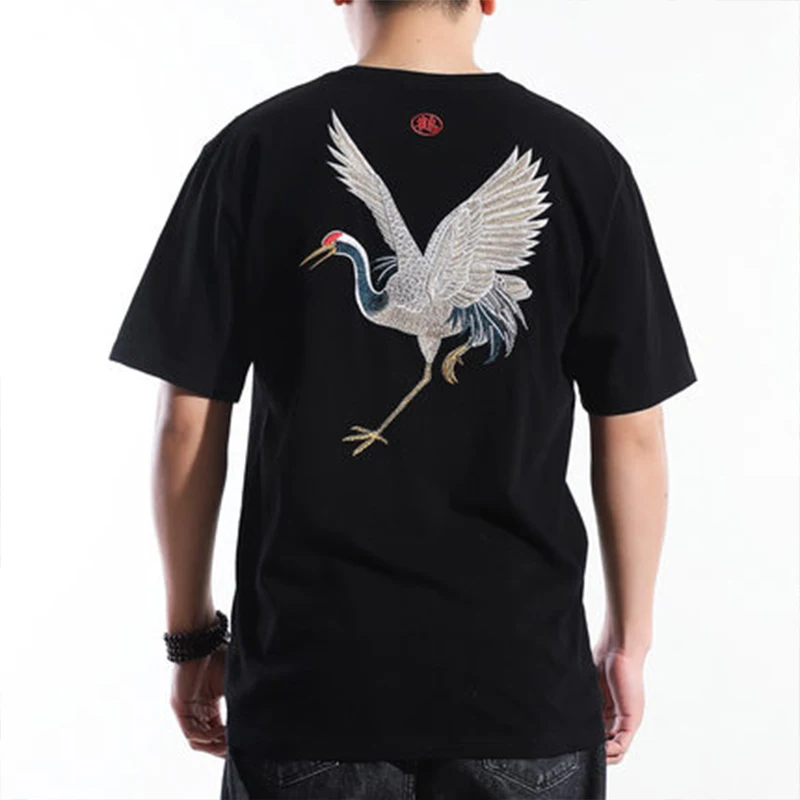 Футболки с вышивкой журавлей 2019 забавные мужские уличные летние футболки парные
