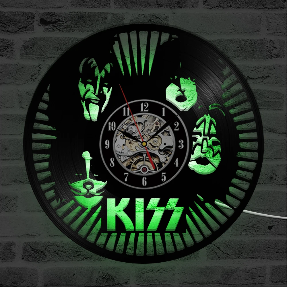 Рок группы &quotKISS&quot светодиодный Запись часы виниловых пластинок Материал