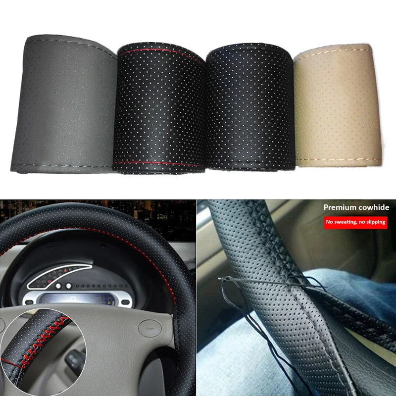 38 см автомобильные чехлы для руля DIY коса из мягкой кожи на руле автомобиля с