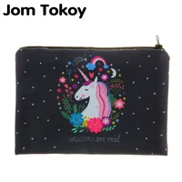 jom tokoy black unicorn 3d printing simple makeup bag neceser cosmetic case women trousse de maquillage organizer pencil case