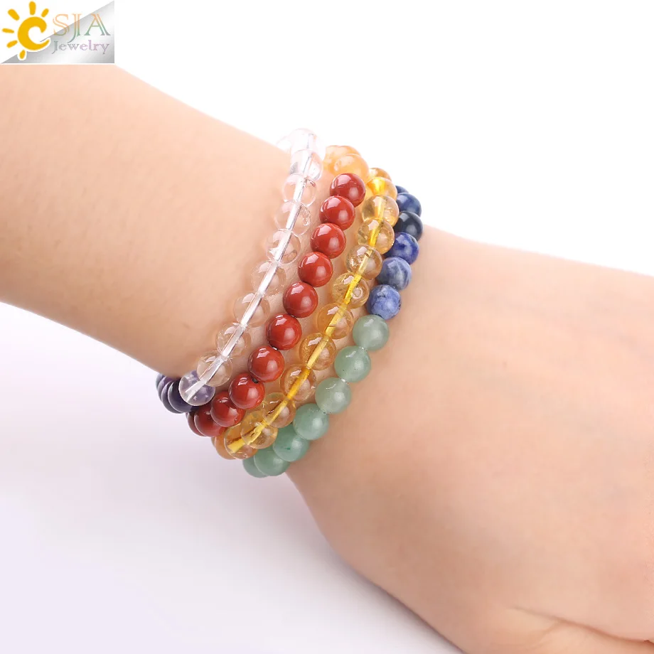CSJA Natural 108 бусина мала 6 мм Crystal 7 Чакра браслет полуценный камни для медитации