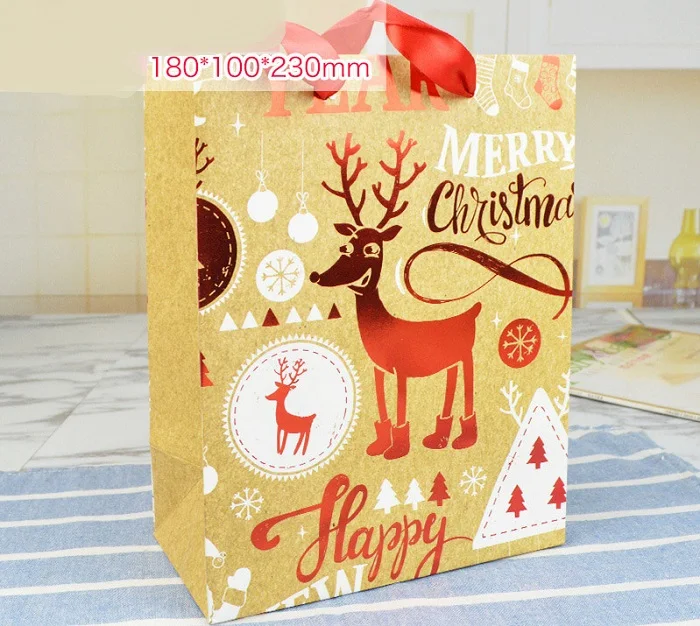 D 23X18X10cm Рождественские красочные печатные бумажные подарочные пакеты с рисунком Санта-лося упаковочная Сумочка с надписью «cookie» для детской вечеринки картонный ящик для конфет - Цвет: D 23X18X10cm