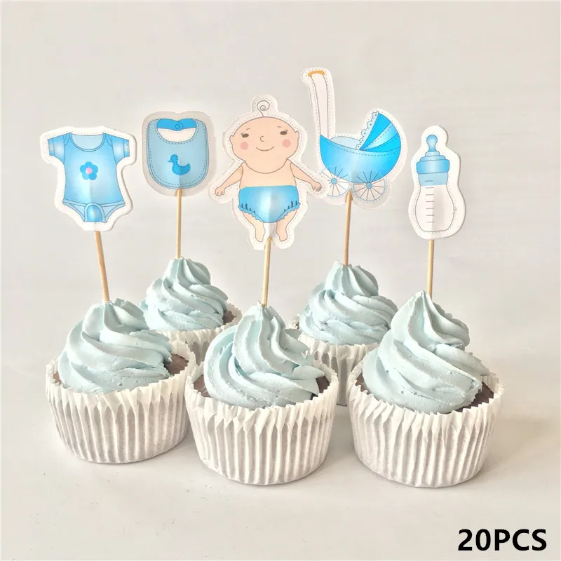 20pcs baby blue 12 Вт/18/20 штук Baby Shower для капкейка-для мальчиков и девочек для крещения синего цвета День рождения украшения для детей торжественное мероприятие вечерние поставки - Цвет: 20pcs baby blue