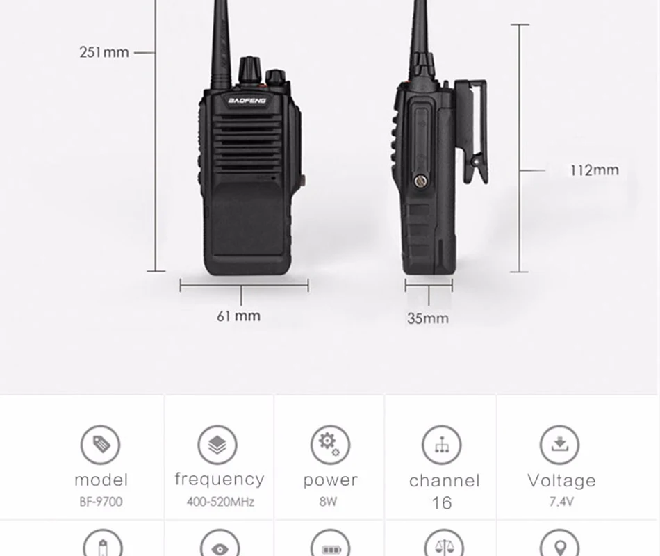 1 шт. 8 Вт UHF BF-9700 IP67 водонепроницаемый двухсторонний удобный Радио рация приемопередатчик