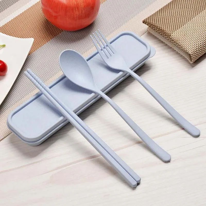 blue 3pcs Самолет столовая посуда ложка Вилка нож набор палочек для еды для детей Дети Школа ужин тарелка лоток студенческий Ланч столовая посуда bento box - Цвет: blue 3pcs