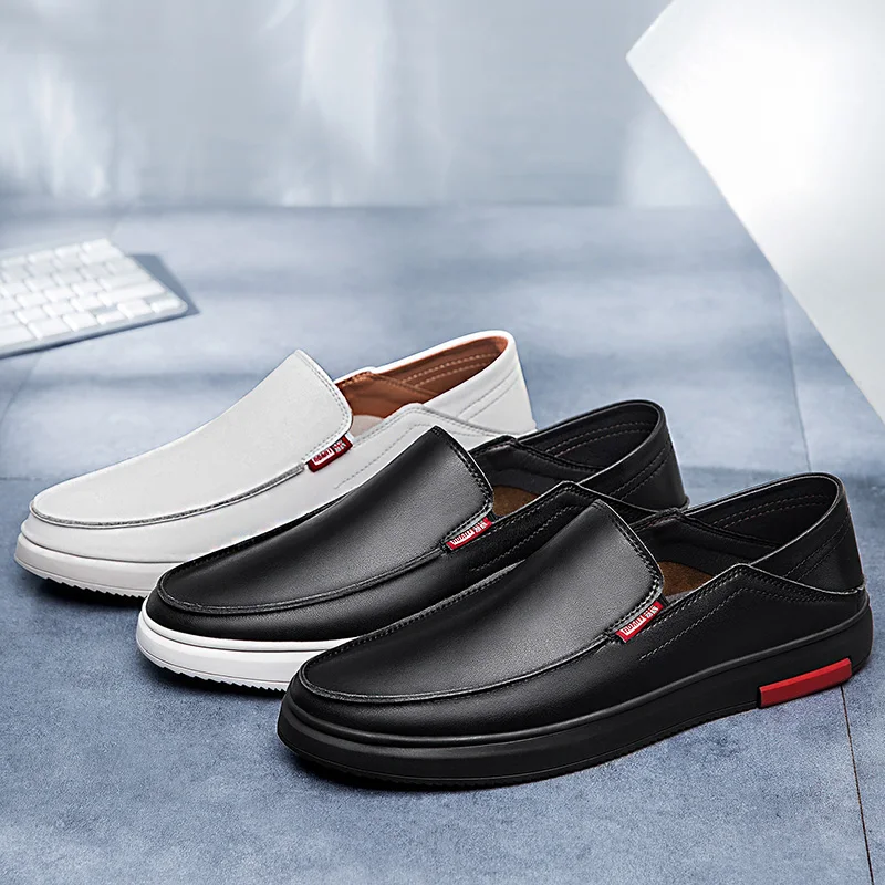 

2021 Men's Shoes Casual Leather Loafers Male Classics White Or Black Slip On Shoe Man Big Size 36-46 Flat Shoes For Men Hot Sale