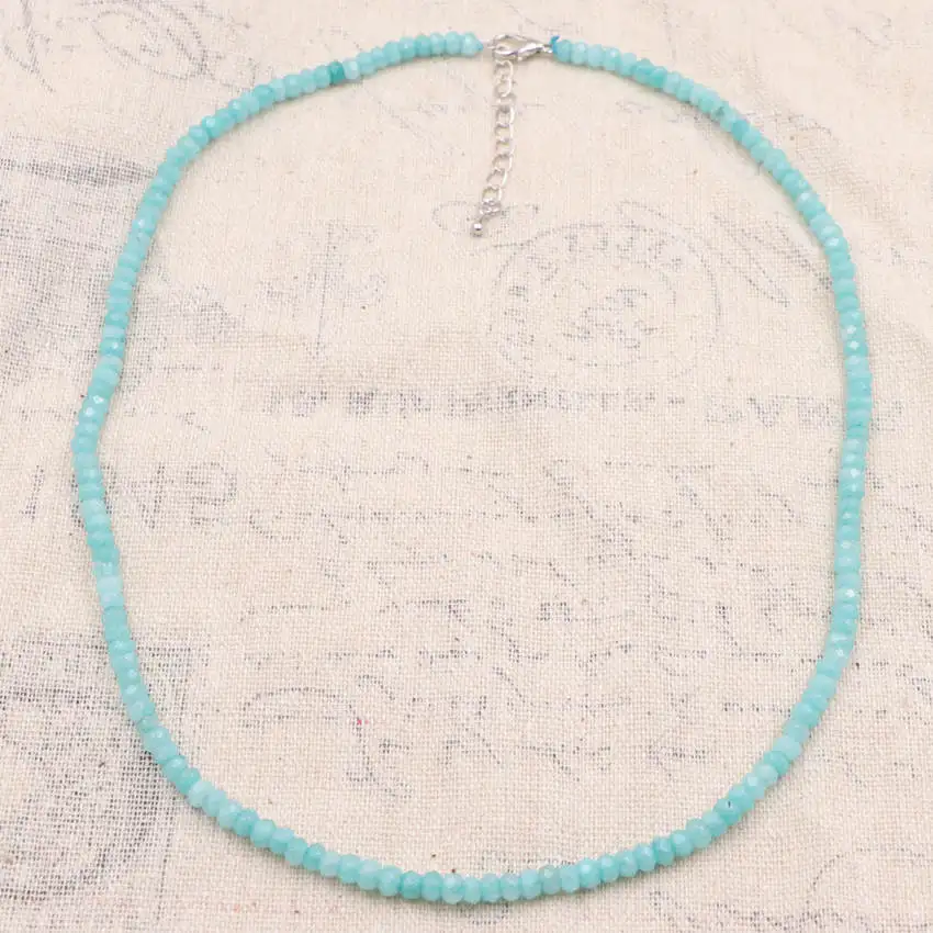 

Natural Amazonite Stone Bead Short Chain Necklace for Women Amazon Collare Choker Necklaces Abacus 2x4mm Torque Jewelry 18" A815