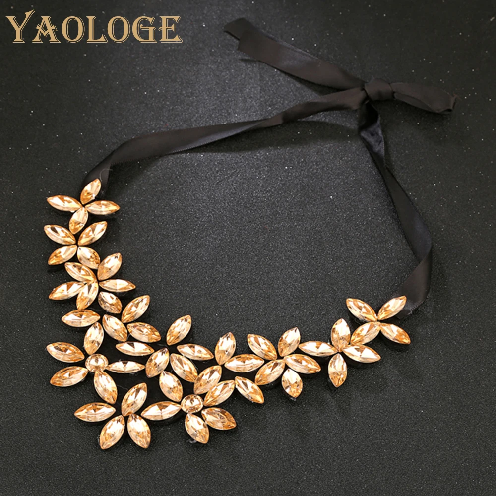 YAOLOGE Hot Sale Unique Water Drop Tie Rope Necklace Inlaid Rhinestone Clavicle Chain Exaggeration Statement Jewelry For Women | Украшения