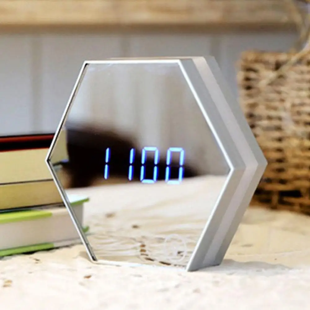 White USB макияж зеркало ночник Многофункциональный цифровой светодиодный макияж зеркало часы ночник термометр крепление Настольный Будильник c ЖК-дисплеем - Испускаемый цвет: White