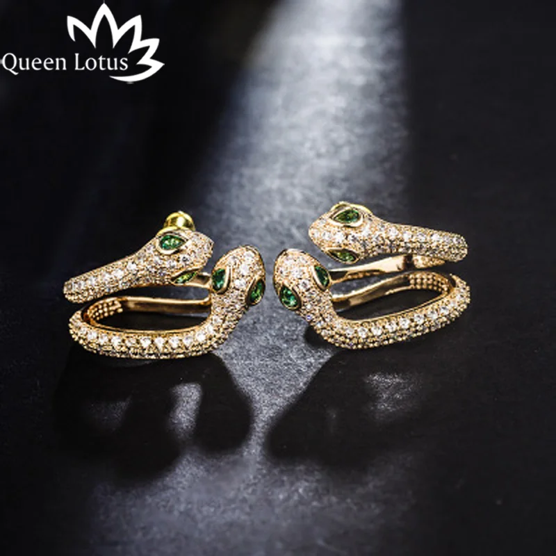 Женские асимметричные серьги гвоздики Queen Lotus в виде змеи новинка 2018|fashion stud