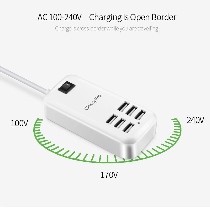 Cinkeypro 6 Порты Универсальный USB Зарядное устройство адаптер 15 Вт 3A Портативный ЕС