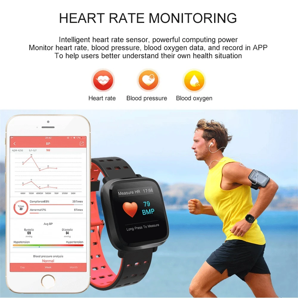 Smart Watch Men IP67 WaterProof Fitness Bracelet Activity Tracker Metal Case Heart Rate For Android IOS | Электроника
