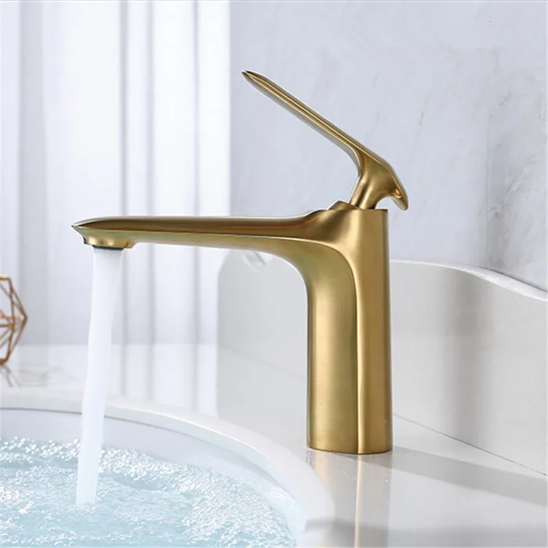 Basin Faucet Total Brass Bathroom Brushed Gold Luxury Modern Sink Mixer Tap Single Handle Fine quality Torneira | Обустройство дома