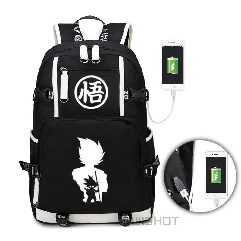 WISHOT Dragon Ball световой многофункциональный USB зарядка Рюкзак, Холщовая Сумка Для мужчин wo Для мужчин школьные сумки Дорожная сумка на плечо, сумка для ноутбука - Цвет: Black2