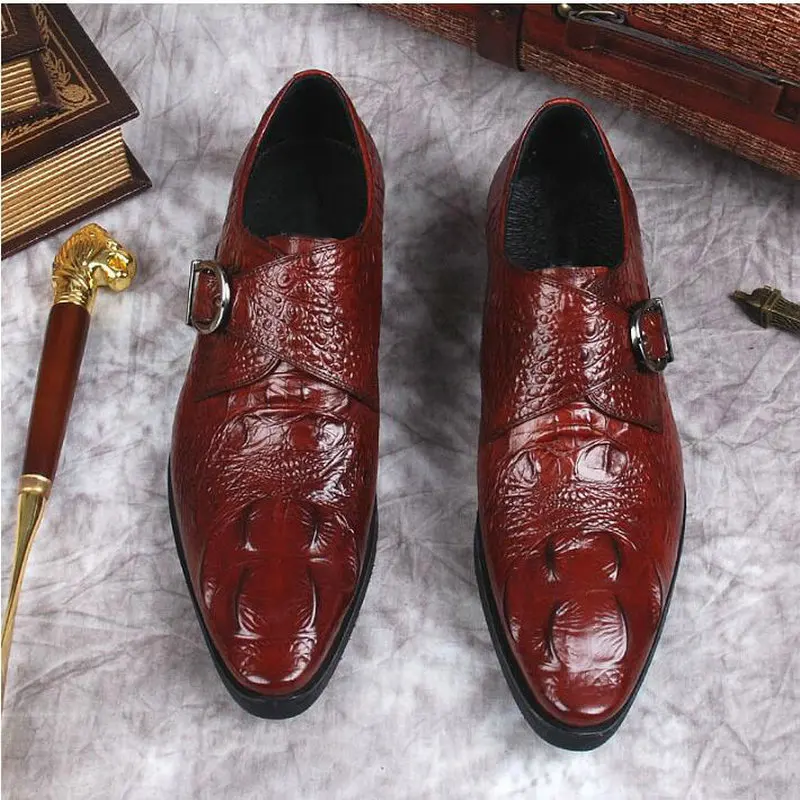 

Italian Stylish Big Size 38-48 Men's Dress Shoes Oxford Crocodile pattern buckle Party Wedding Leather Male Footwear A52-37