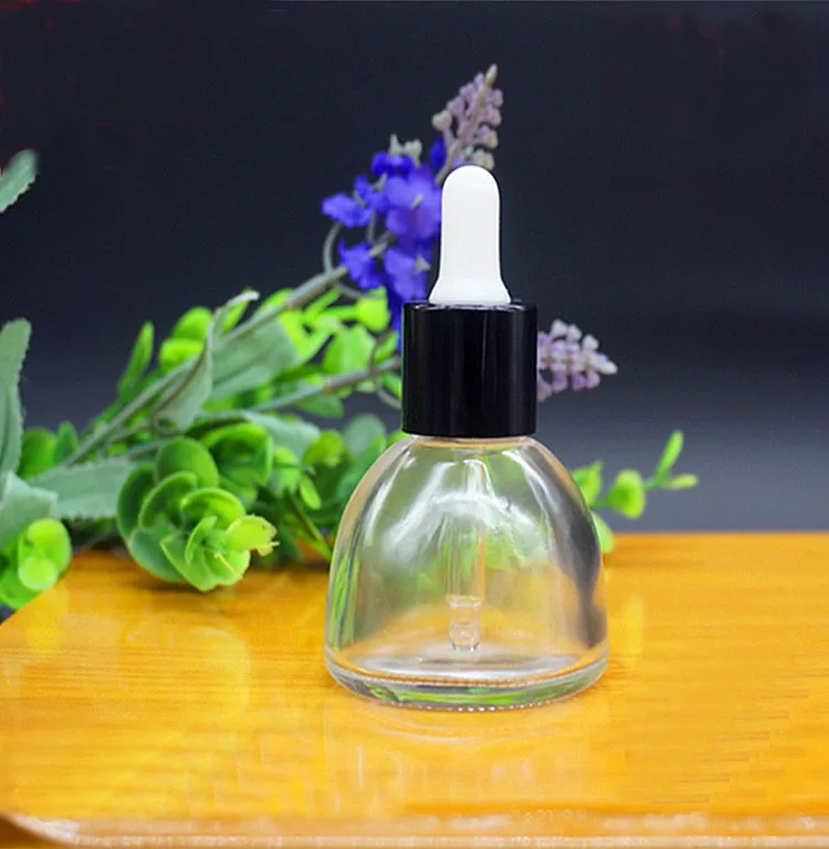 35 мл прозрачная стеклянная бутылка с черным воротником белая лампа капельница
