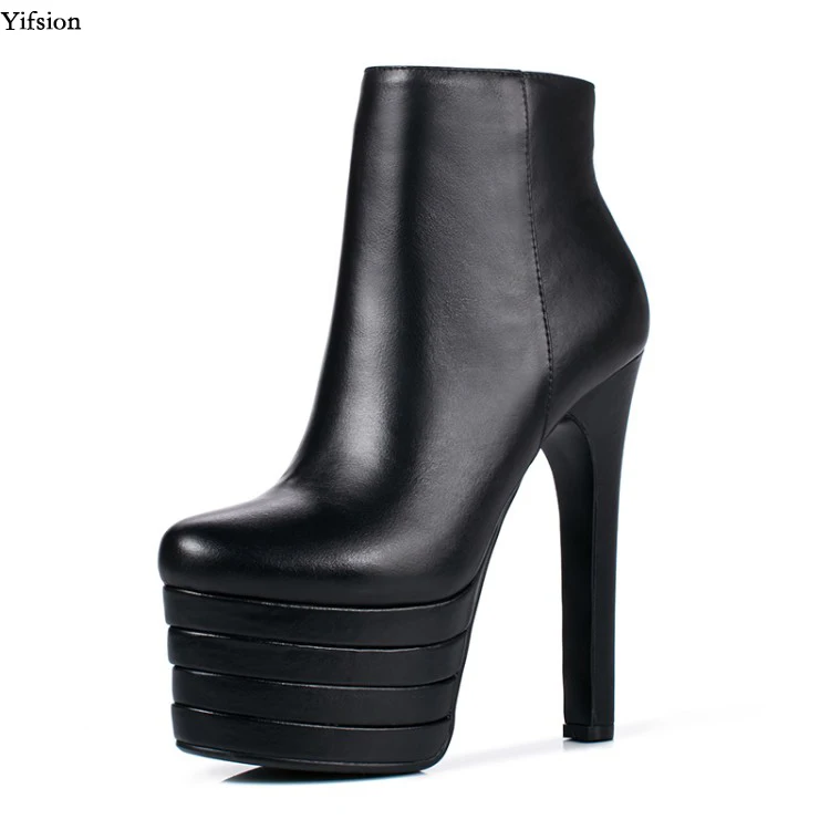 

Olomm Women Winter Ankle Boots Cow Leather Square High Heel Boots Round Toe Black White Casual Orange Women Shoes US Size 3-9
