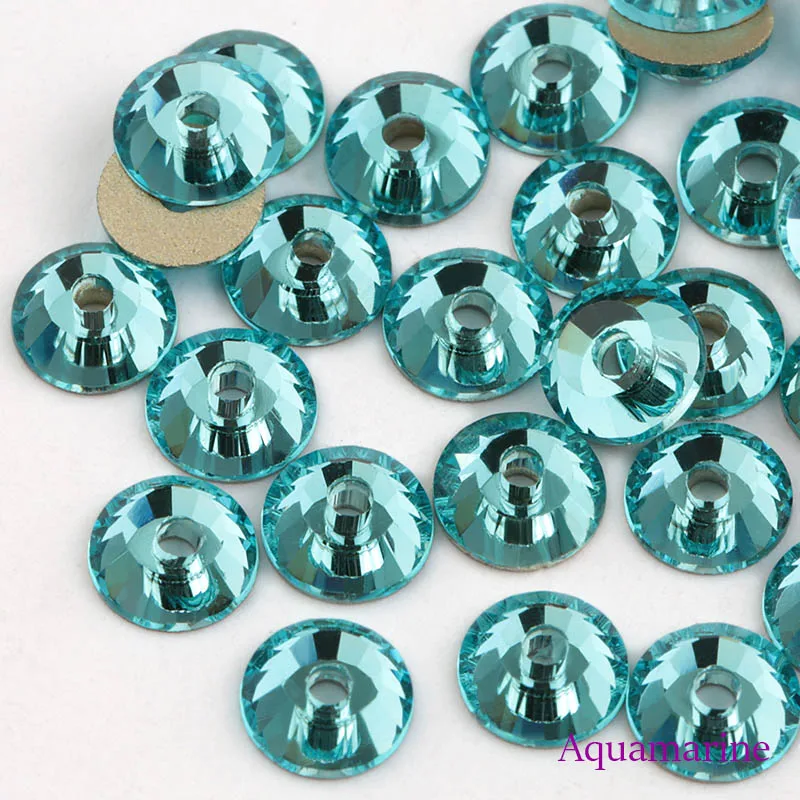 aquamarine QIAO AAAAA SS12-SS30 хрустальный стакан Круглый Швейные Стразы пришивные плоские с оборота Стразы 1 отверстие для свадебного платья аксессуары DIY - Цвет: aquamarine