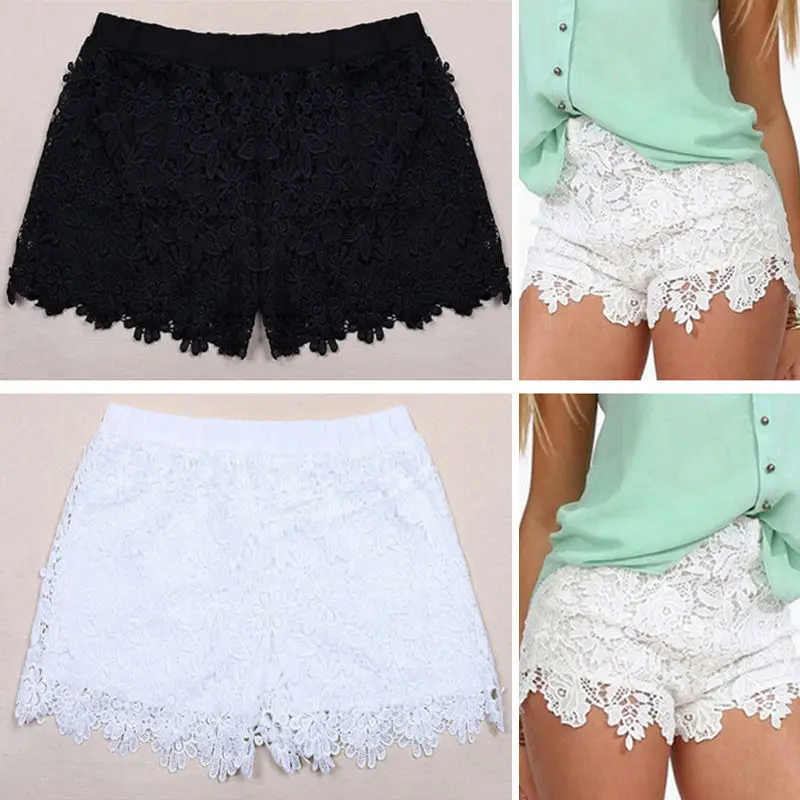 Summer Womens Sweet Cute Crochet Tiered Lace Shorts Skorts Short Pants | Женская одежда